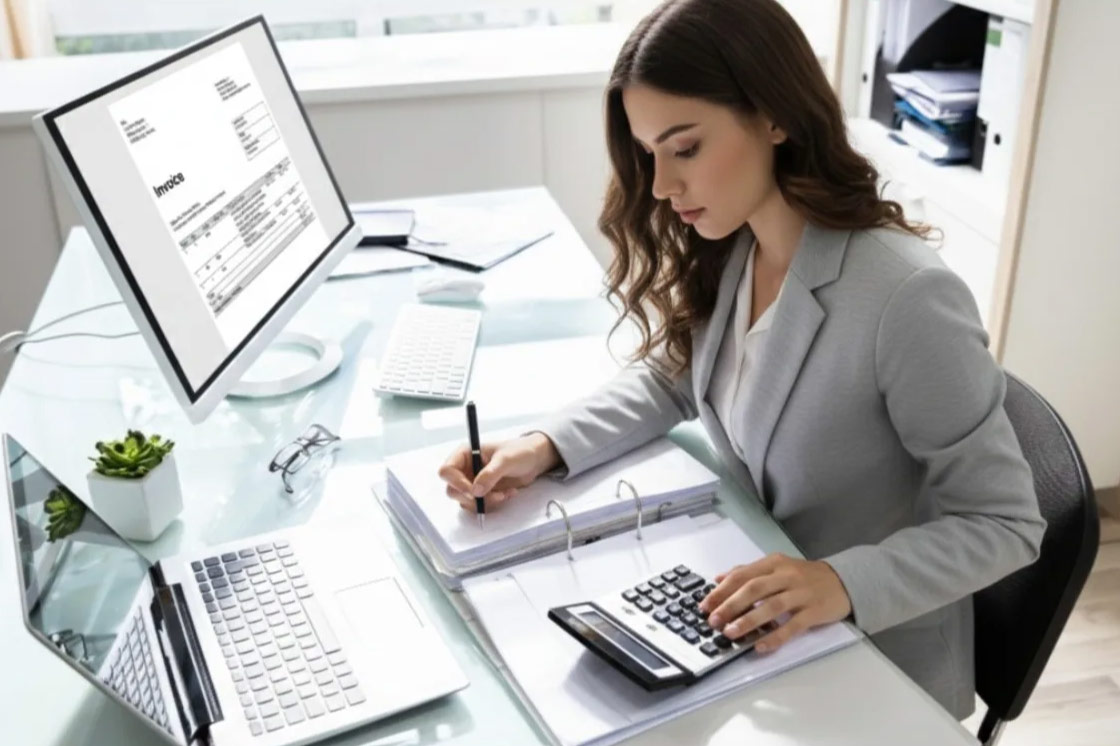 Equipo contable trabajando con reportes y facturación electrónica